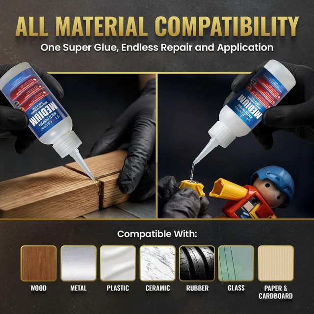 Alt view image 5 of 6 - Starbond Medium Super Glue Pro Kit (2 oz) Strong, Fast, All-Purpose CA Glue (Cyanoacrylate Adhesive) with Anti-Clog Cap, Precision Tips & Extra Nozzles for Woodworking, Quick Fixes & Hobby Models