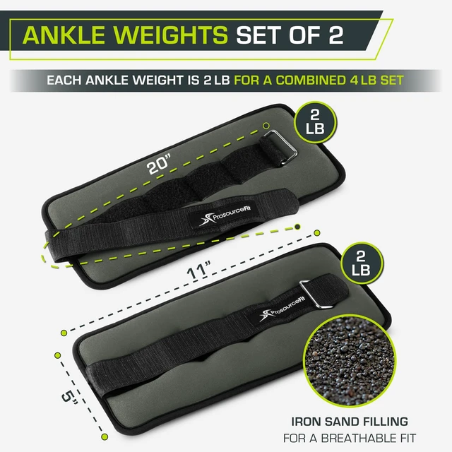 Alt view image 2 of 5 - Prosource Ankle/Wrist and Arm/Leg Weights Set of 2, Adjustable Strap 1 lb-5 lb, Adjustable Weight 15 lb, 10 lb, 7 lb for Men and Women