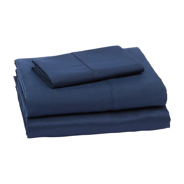Alt view image 2 of 5 - Amazon Basics Lightweight Super Soft Easy Care Wrinkle Free Microfiber 3 Piece Bed Sheet Set with 14-Inch Deep Pockets, Twin, Navy Blue, Solid, Kids, Men & Women Bedding