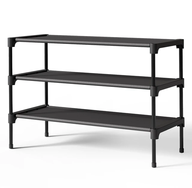 Main image of Kitsure Shoe Rack - Non-Woven Shoe Rack Shelf, 27.5" Wide - 3 Tier, Black