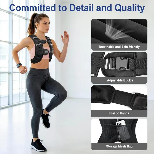 Alt view image 4 of 7 - Zikopomi Weighted Vest Woman Man, 6lb/8lb/12lb/16lb/20lb/25lb/30lb Weight Vest with Reflective Stripes for Workout, Strength Training, Running, Fitness, Muscle Building, Weight Loss, Rucking Vest