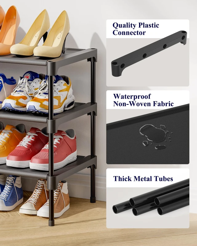 Alt view image 4 of 7 - Kitsure Shoe Rack - Non-Woven Shoe Rack Shelf, 27.5" Wide - 3 Tier, Black