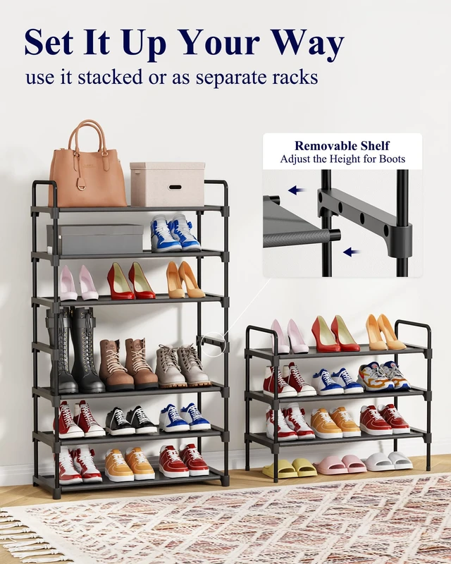 Alt view image 7 of 7 - Kitsure Shoe Rack for Closet, Shoe Storage, 27.6" Wide - 3 Tiers, Black