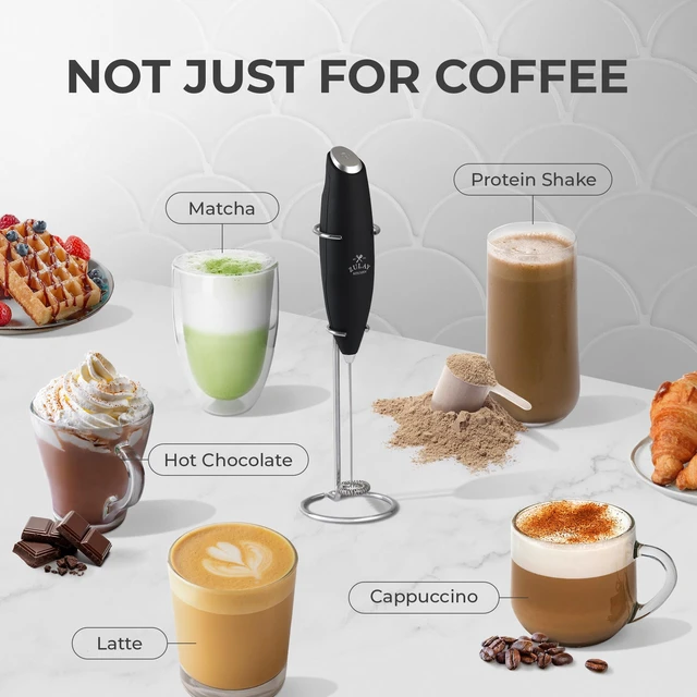 Alt view image 4 of 7 - Zulay Kitchen Powerful Milk Frother Wand With Duracell Batteries - Ultra Fast Handheld Drink Mixer - Electric Whisk Foam Maker for Coffee, Lattes, Cappuccino & Matcha - Z1 Motor - Black