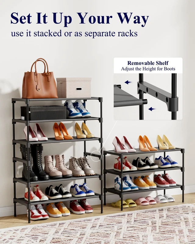 Alt view image 7 of 7 - Kitsure Shoe Rack - Non-Woven Shoe Rack Shelf, 27.5" Wide - 3 Tier, Black
