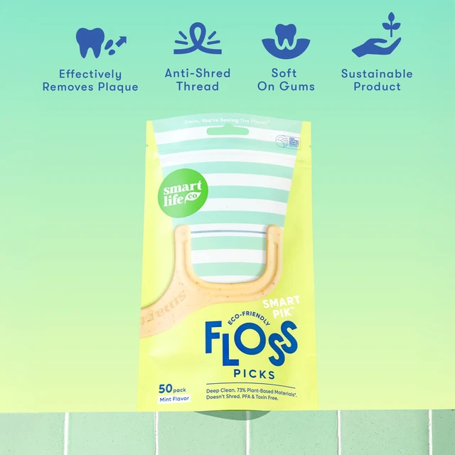 Alt view image 6 of 7 - SmartLifeco Eco-Friendly Dental Floss Picks (200ct) - Flossers Made with Straw Wheat Blend, Superior Anti-Shred Thread for Tight Gaps, Tooth Pick Stick for Adults, Soft on Gum & Teeth, Vegan, Mint