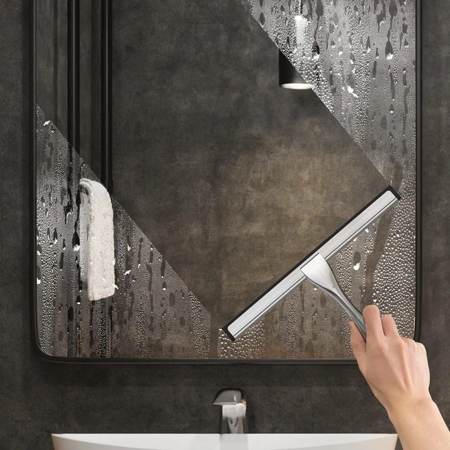 Alt view image 4 of 7 - All-Purpose Stainless Steel Shower Squeegee for Shower Glass Door with 2 Adhesive Hooks, Bathroom Cleaner Tool Household Window Mirror Squeegee , Cleaning Tile Wall, Car, 10 Inch Silver