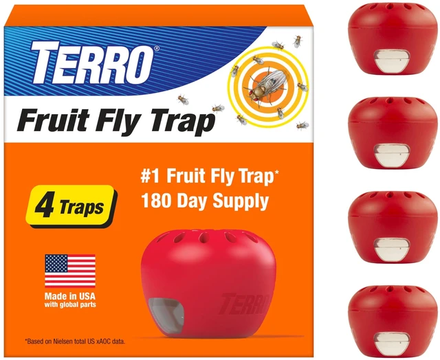 Main image of TERRO Fruit Fly Trap 4-Pack, 180 Day Lure Supply, Food-Based Lure