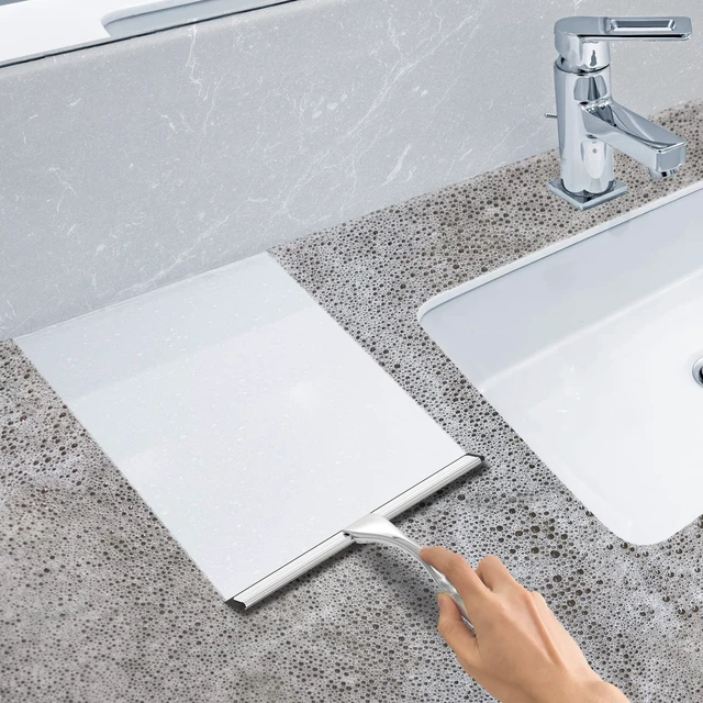Alt view image 5 of 7 - All-Purpose Stainless Steel Shower Squeegee for Shower Glass Door with 2 Adhesive Hooks, Bathroom Cleaner Tool Household Window Mirror Squeegee , Cleaning Tile Wall, Car, 10 Inch Silver