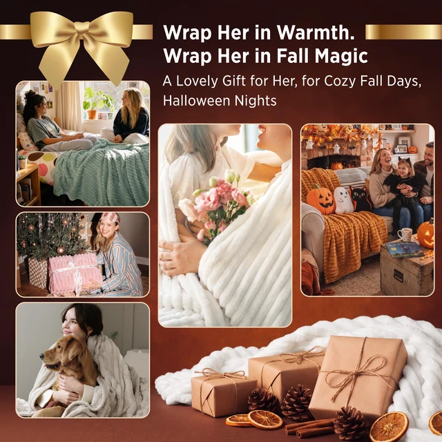 Alt view image 2 of 7 - Bedsure GentleSoft White Throw Blanket for Couch - Halloween Fall Decorations for Home Living Room Decor, Cozy Fleece Fall Blanket for Sofa, Birthday Gifts for Women Mom Her, Off White, 50x60 Inches