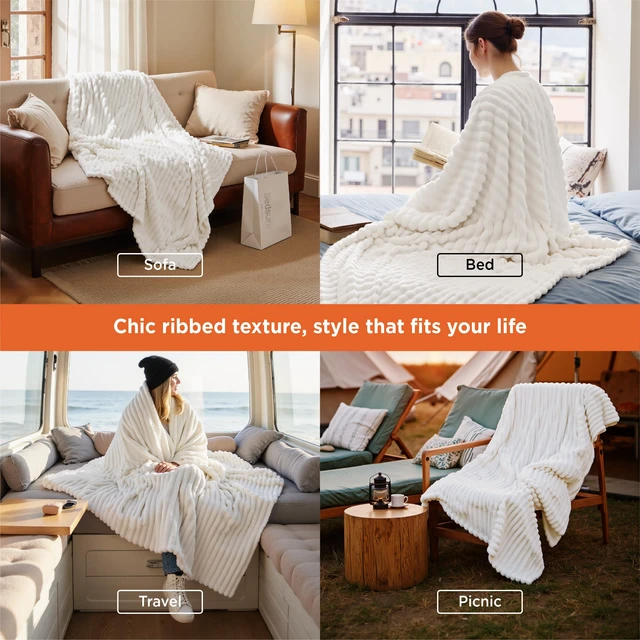 Alt view image 4 of 7 - Bedsure GentleSoft White Throw Blanket for Couch - Halloween Fall Decorations for Home Living Room Decor, Cozy Fleece Fall Blanket for Sofa, Birthday Gifts for Women Mom Her, Off White, 50x60 Inches