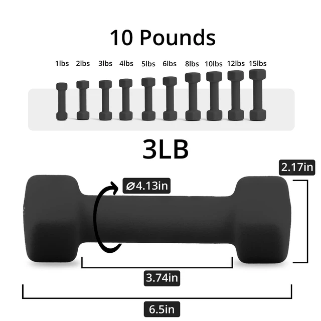 Alt view image 2 of 5 - Portzon Dumbbells Neoprene with Non Slip Grip weight for Total Body Workout Exercise and Muscle Toning Compatible with of 2 Set,1-15 LB, Anti-Slip, Anti-roll, Hex Shape