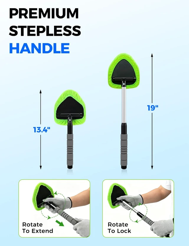 Alt view image 3 of 7 - XINDELL Interior Windshield Cleaner Tool Car Interior Window Cleaning Kit with Extendable Handle & 4 Microfiber Pads, Auto Wiper Inside Compact Windshield Brush for Car & Home Windows