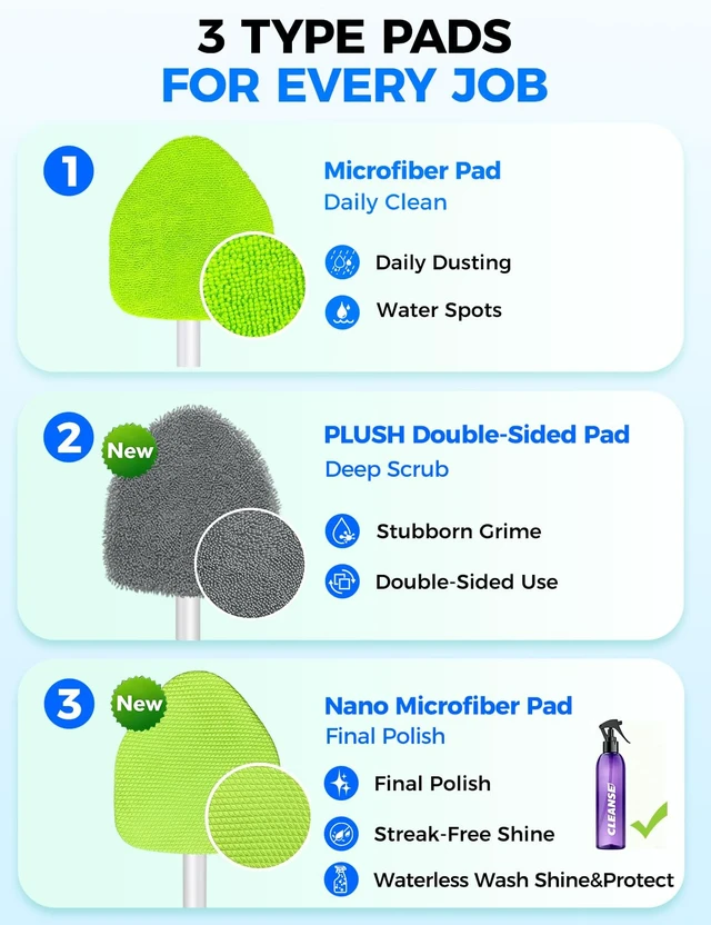 Alt view image 4 of 7 - XINDELL Interior Windshield Cleaner Tool Car Interior Window Cleaning Kit with Extendable Handle & 4 Microfiber Pads, Auto Wiper Inside Compact Windshield Brush for Car & Home Windows