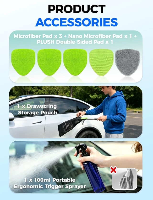 Alt view image 5 of 7 - XINDELL Interior Windshield Cleaner Tool Car Interior Window Cleaning Kit with Extendable Handle & 4 Microfiber Pads, Auto Wiper Inside Compact Windshield Brush for Car & Home Windows