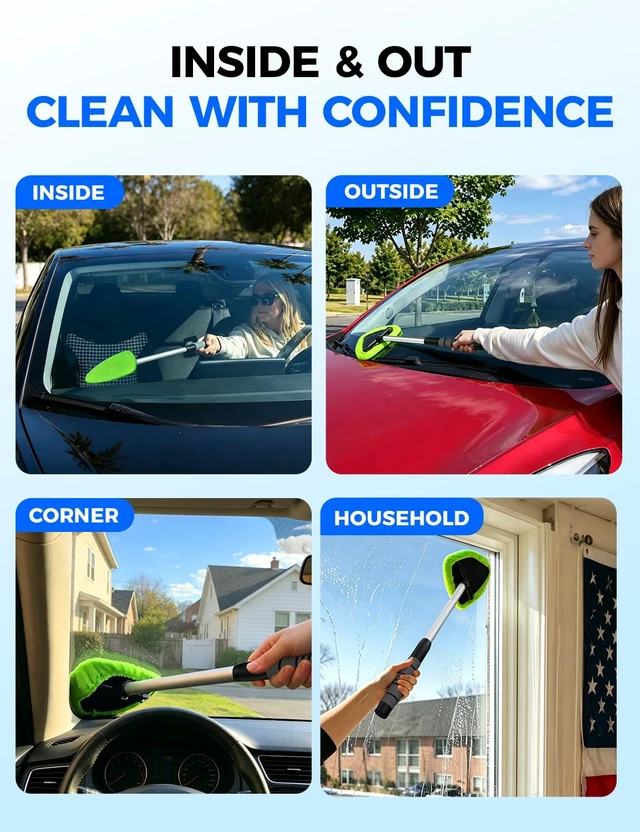 Alt view image 7 of 7 - XINDELL Interior Windshield Cleaner Tool Car Interior Window Cleaning Kit with Extendable Handle & 4 Microfiber Pads, Auto Wiper Inside Compact Windshield Brush for Car & Home Windows