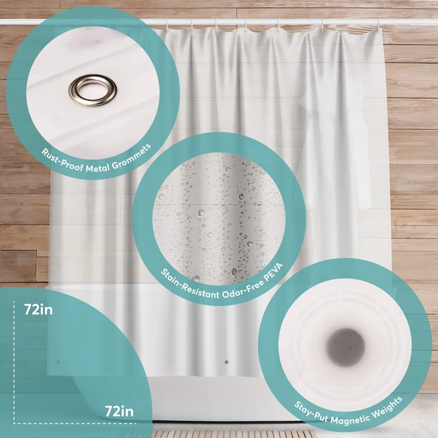 Alt view image 3 of 7 - BigFoot Clear Shower Curtain - 72x72 Odorless Plastic with Magnets, Washable Long Bathroom Curtain - Premium PEVA Waterproof Bath Curtain, Rust-Proof Bathroom Essentials