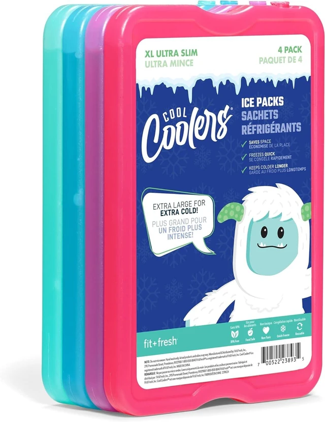 Alt view image 2 of 7 - Cool Coolers by Fit & Fresh 4 Pack XL Slim Ice Packs, Quick Freeze Space Saving Reusable Ice Packs for Lunch Boxes or Coolers