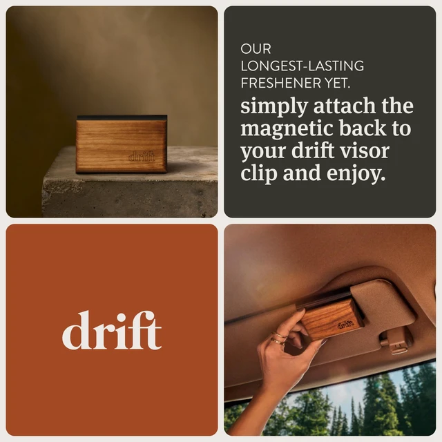 Alt view image 2 of 6 - Drift Original Wood Air Freshener Teak Scent Starter Kit - Car Odor Eliminator, Long Lasting, Metal Clip, Essential Oils, Clean Ingredients