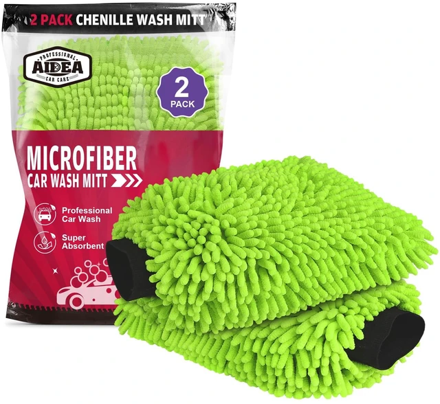 Main image of AIDEA Car Wash Mitt Microfiber-2PK, Car Wash Brush, Green, 7.12''X10.14''