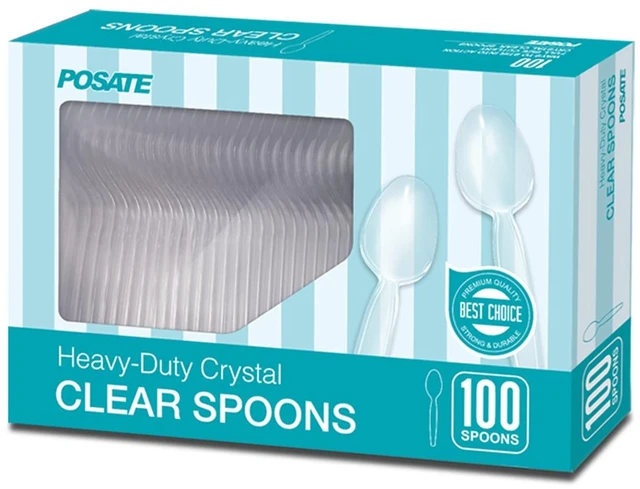 Main image of POSATE Plastic Spoons Heavy Duty, Clear Disposable Silverware 100 Count