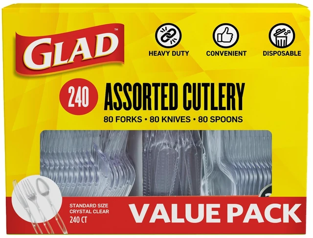 Main image of Glad Clear Disposable Cutlery Set, Forks Knives and Spoons, 240 Count