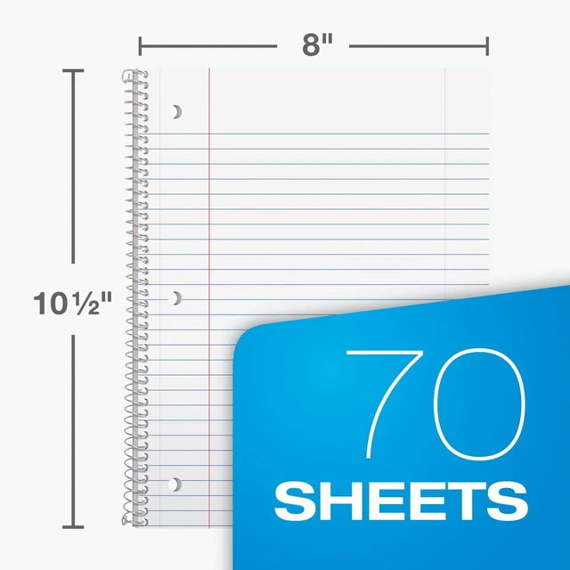 Alt view image 2 of 7 - Oxford Spiral Notebook, 6 Pack, 1 Subject, Wide Ruled Paper, Notebooks for School, 8 x 10.5 Inches, 70 Sheets, Assorted Colors, Back to School Supplies (65010)