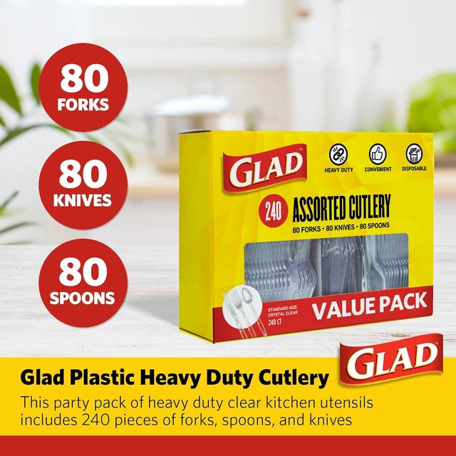 Alt view image 2 of 7 - Glad Clear Disposable Cutlery Set, Forks Knives and Spoons, 240 Count