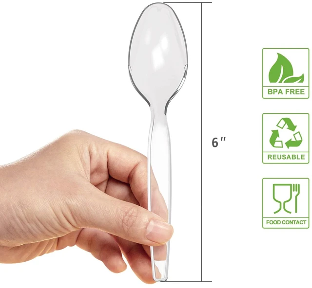 Alt view image 2 of 7 - POSATE Plastic Spoons Heavy Duty, Clear Disposable Silverware 100 Count