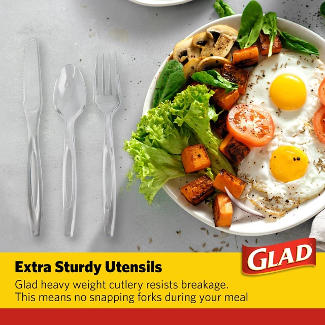 Alt view image 3 of 7 - Glad Clear Disposable Cutlery Set, Forks Knives and Spoons, 240 Count