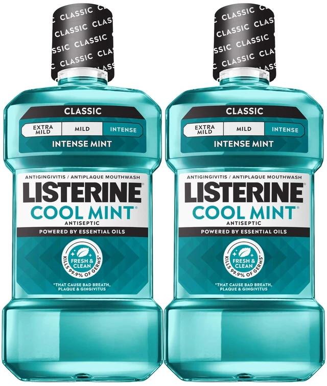Main image of Listerine Cool Mint Antiseptic Mouthwash, Intense Mint, 33.8 fl. oz/1L x 2