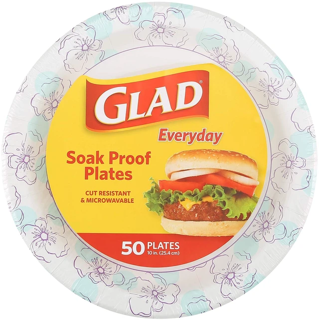 Main image of Glad Round Paper Plates, Blue Flower Design, 10 Inch, 50 Count