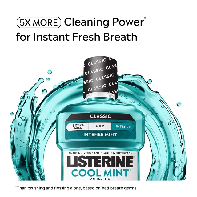 Alt view image 3 of 7 - Listerine Cool Mint Antiseptic Mouthwash, Intense Mint, 33.8 fl. oz/1L x 2