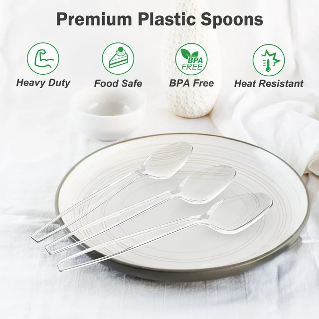 Alt view image 3 of 7 - Dealusy 100 Count Clear Plastic Spoons Disposable