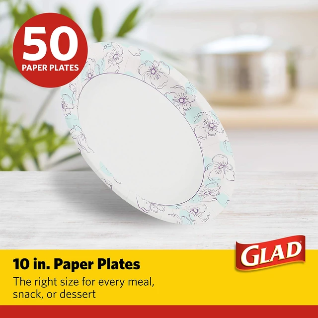 Alt view image 2 of 7 - Glad Round Paper Plates, Blue Flower Design, 10 Inch, 50 Count