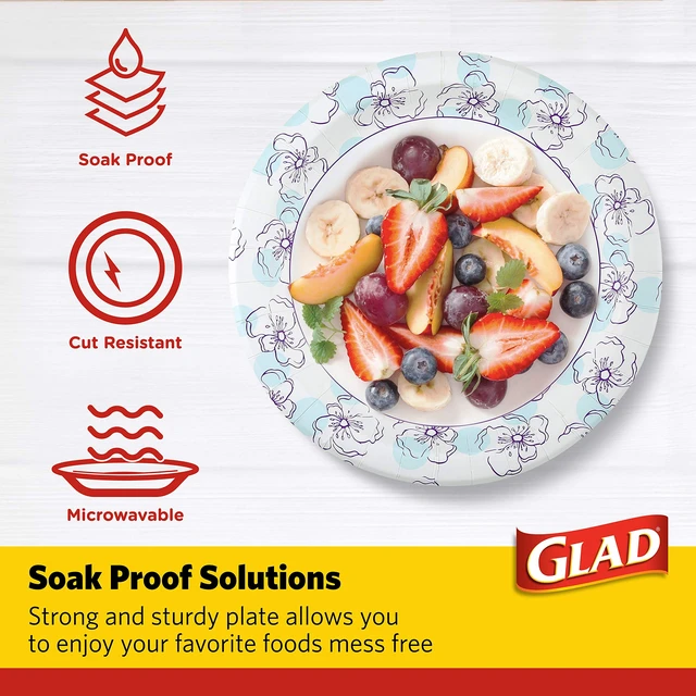 Alt view image 3 of 7 - Glad Round Paper Plates, Blue Flower Design, 10 Inch, 50 Count