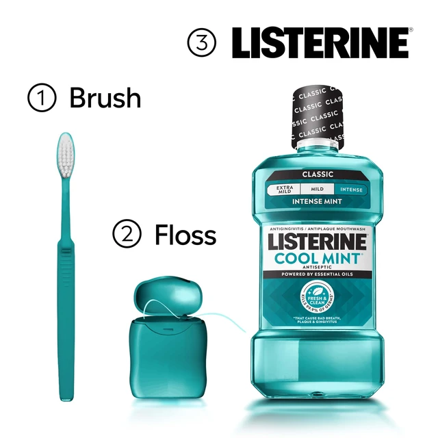 Alt view image 7 of 7 - Listerine Cool Mint Antiseptic Mouthwash, Intense Mint, 33.8 fl. oz/1L x 2