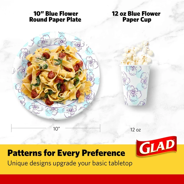 Alt view image 6 of 7 - Glad Round Paper Plates, Blue Flower Design, 10 Inch, 50 Count