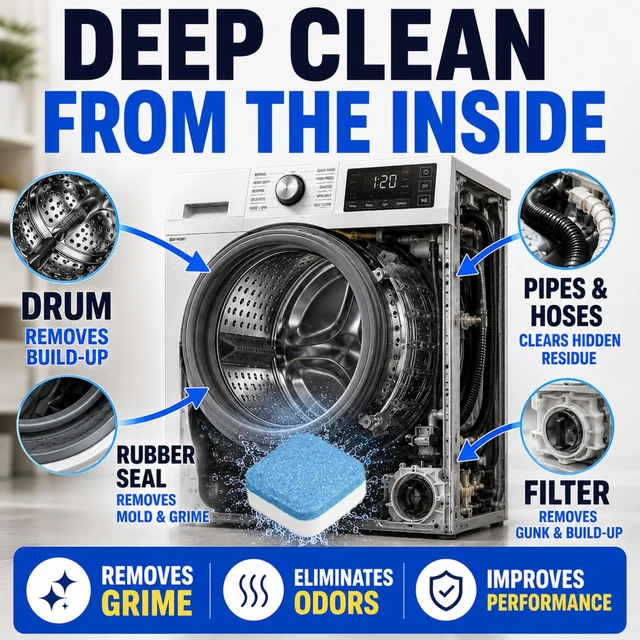 Alt view image 4 of 7 - Washing Machine Cleaner Tablets - Penetrating Deep Clean Washer Cleaner Tablets For Front Loader And Top Load HE - Active Formula Tub Descaler Deodorizer