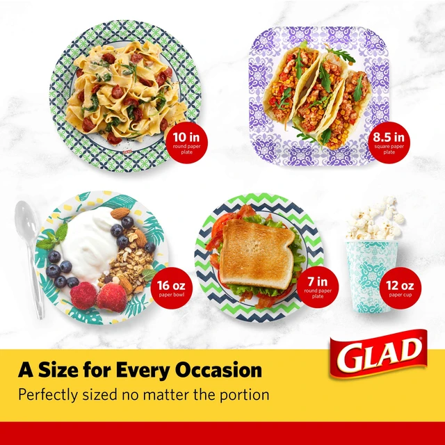 Alt view image 7 of 7 - Glad Round Paper Plates, Blue Flower Design, 10 Inch, 50 Count