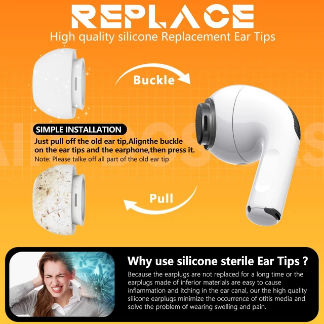 Alt view image 6 of 7 - Inesore 4 Pairs Replacement Ear Tips for AirPods Pro 2nd/1st (White)