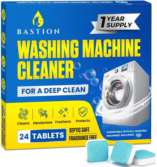 Main image of Washing Machine Cleaner Tablets 24 pack Powerful Descaler -Deep Cleaning for HE Front Loader & Top Load Washer Septic Safe Eco-Friendly Deodorizer Clean Drum & Laundry Tub Seal- Year's Supply