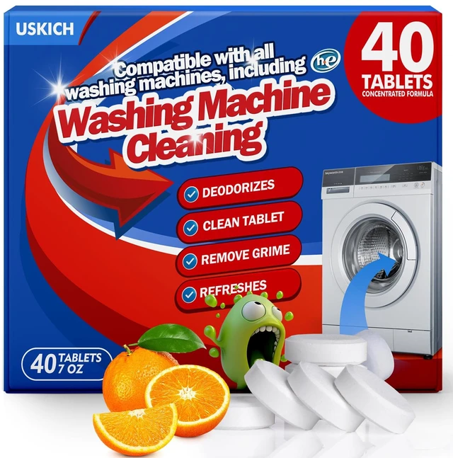 Main image of USKICH 40 Pack Washing Machine Cleaner Tablets,Deep Cleaning Descaler For HE Front Loader & Top Load Washer,Washer Machine Cleaning Tablets Clean Inside Drum and Laundry Tub Seal,Septic Safe
