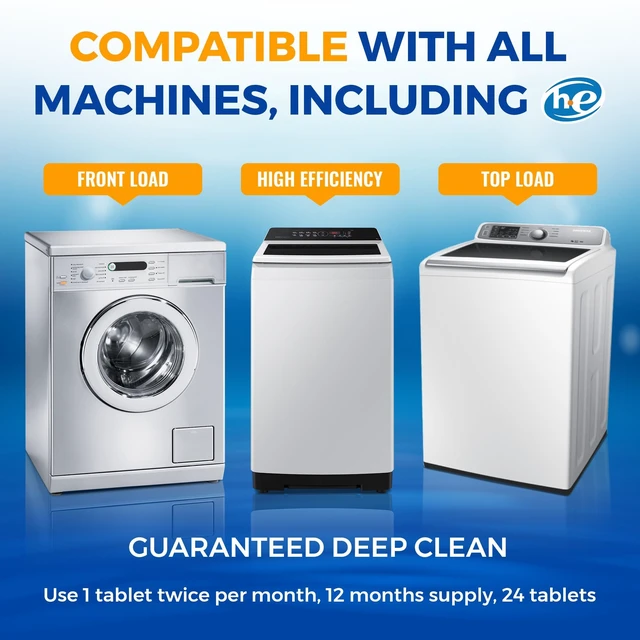 Alt view image 3 of 6 - Washing Machine Cleaner Tablets 24 pack Powerful Descaler -Deep Cleaning for HE Front Loader & Top Load Washer Septic Safe Eco-Friendly Deodorizer Clean Drum & Laundry Tub Seal- Year's Supply