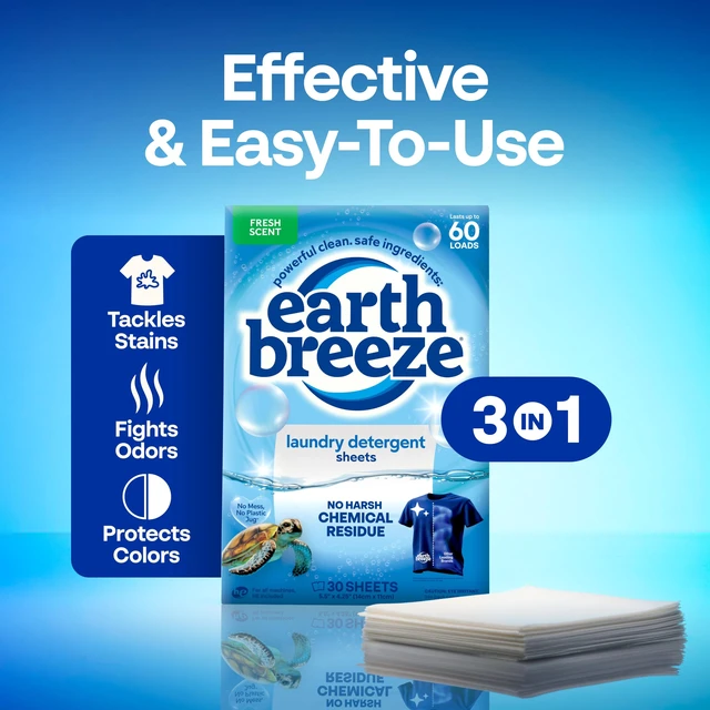 Alt view image 4 of 7 - Earth Breeze Laundry Detergent Sheets Fresh Scent 60 Loads