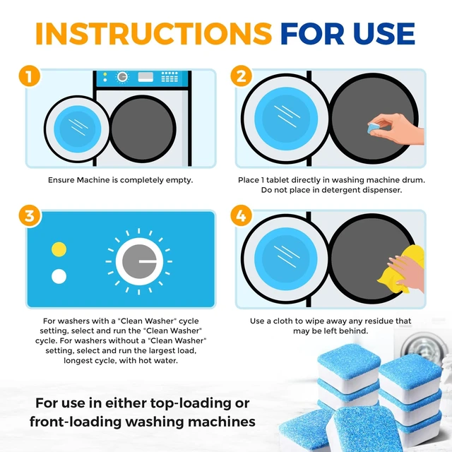 Alt view image 4 of 6 - Washing Machine Cleaner Tablets 24 pack Powerful Descaler -Deep Cleaning for HE Front Loader & Top Load Washer Septic Safe Eco-Friendly Deodorizer Clean Drum & Laundry Tub Seal- Year's Supply