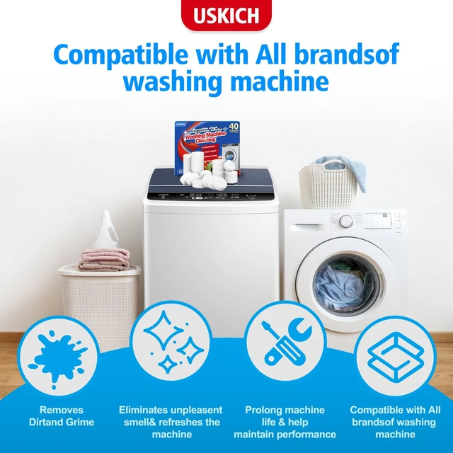 Alt view image 5 of 7 - USKICH 40 Pack Washing Machine Cleaner Tablets,Deep Cleaning Descaler For HE Front Loader & Top Load Washer,Washer Machine Cleaning Tablets Clean Inside Drum and Laundry Tub Seal,Septic Safe