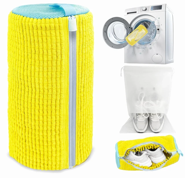 Main image of Shoe Washing Machine Bag,Laundry Shoe Bag for Washer and Dryer,Reusable Shoe Cleaning Bag for Sneakers,Tennis Shoes,With Self-locking Zipper, Microfiber Inside (1, Yellow)