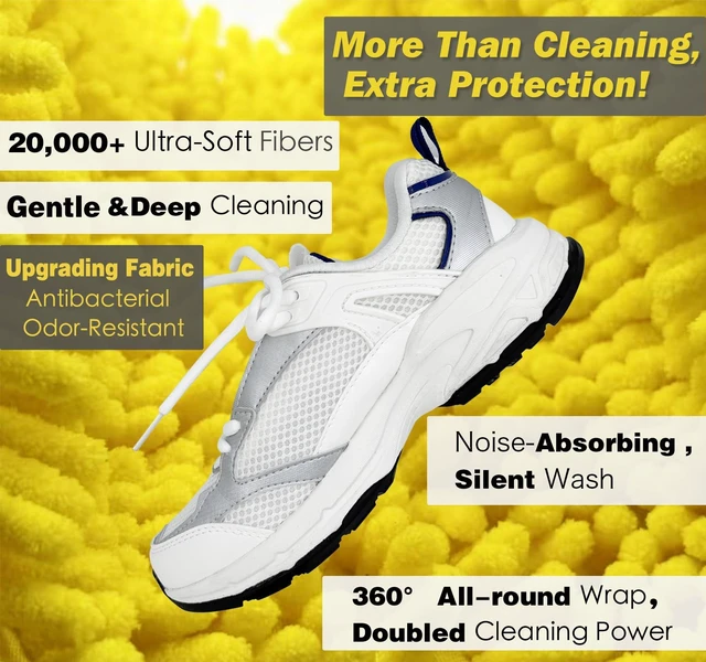 Alt view image 2 of 7 - Shoe Washing Machine Bag,Laundry Shoe Bag for Washer and Dryer,Reusable Shoe Cleaning Bag for Sneakers,Tennis Shoes,With Self-locking Zipper, Microfiber Inside (1, Yellow)