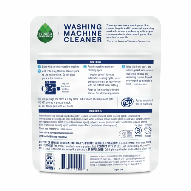 Alt view image 2 of 7 - Seventh Generation Washing Machine Cleaner 6 Count Free & Clear Targets Odor-Causing Residue Powered by Oxy Power 4.2 oz
